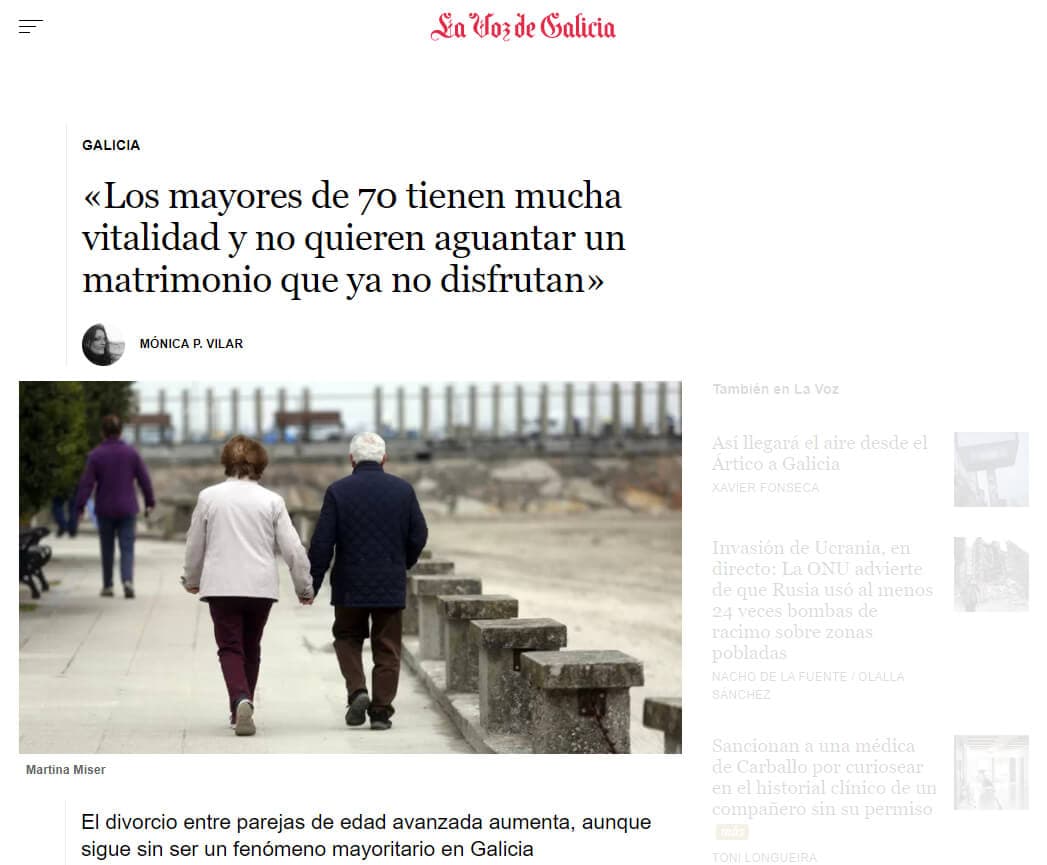 Los mayores de 70 tienen mucha vitalidad y no quieren aguantar un matrimonio que ya no disfrutan